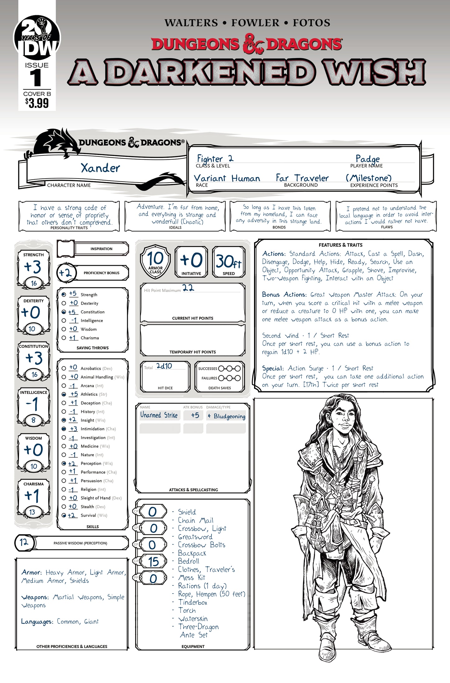 DUNGEONS & DRAGONS A DARKENED WISH #1 CVR B CHARACTER SHEET COVER