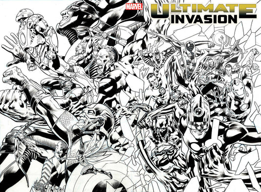 Ultimate Invasion 1 Bryan Hitch Wraparound Black & White Variant