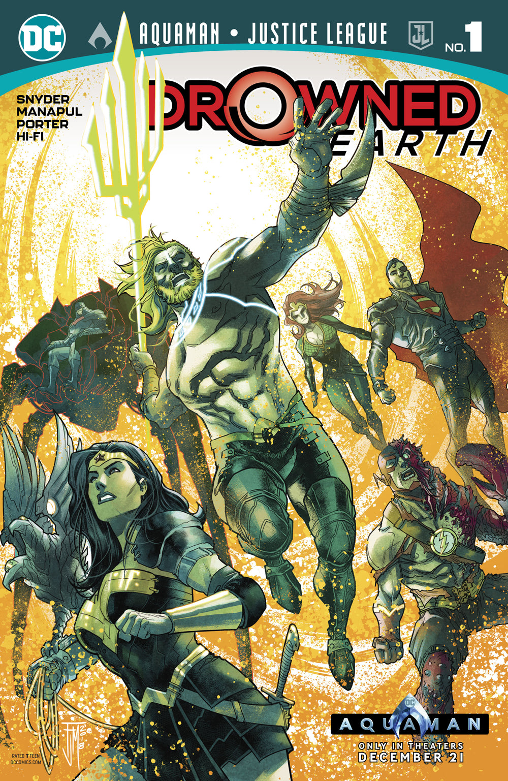 AQUAMAN JUSTICE LEAGUE DROWNED EARTH #1 COVER