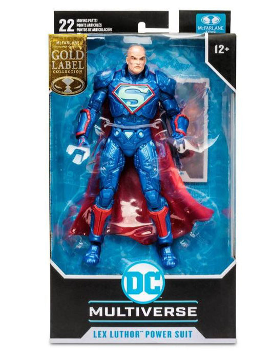 DC 7IN LEX LUTHOR POWER SUIT BLUE SUIT W/ CAPE GOLD LABEL AF