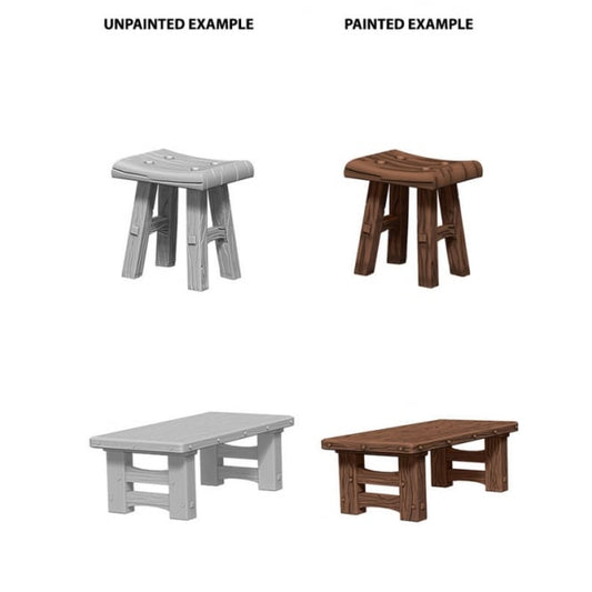Wooden Table & Stools : Pathfinder Deep Cuts Unpainted Miniatures